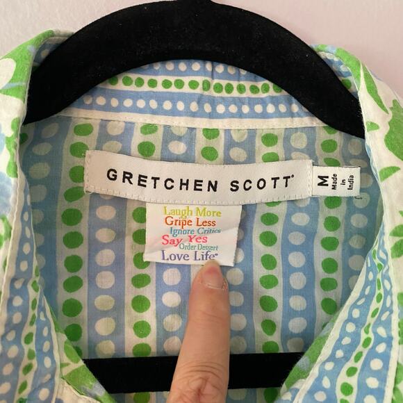 Gretchen Scott Green Blue Button Down Comfy Cozy Shirt Floral Print size Medium - Picture 3 of 12